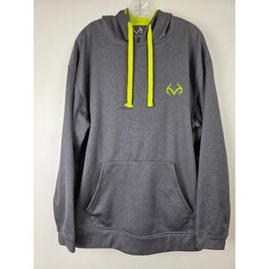 Realtree Mountainaire Hoodie Mens XL Gray Neon Green Pullover Sweatshirt Hunting